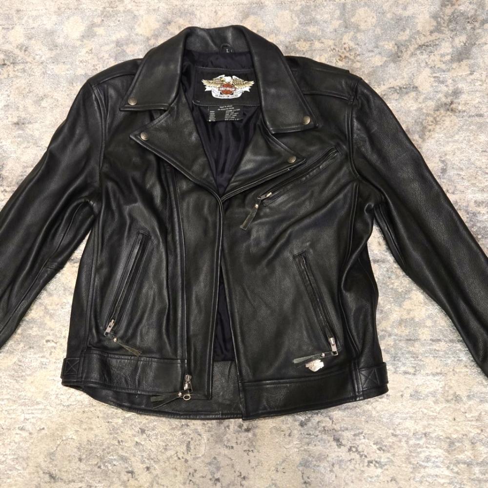 Genuine Harley Davidson Black Leather Motorcycle Jacket